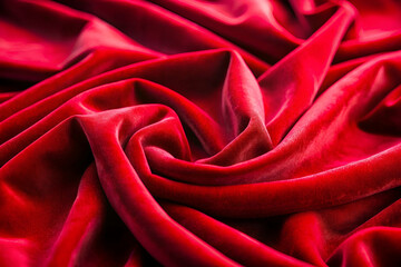 Obraz premium A close-up view of luxurious red velvet fabric, showcasing its rich texture and elegant folds.