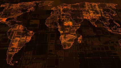 Digital technology earth map news background