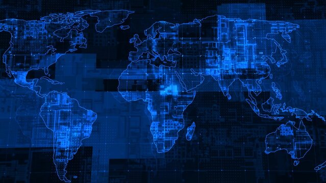 Digital technology earth map news background