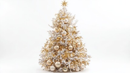 3d shiny and luxry golden christmas tree isolated on white
