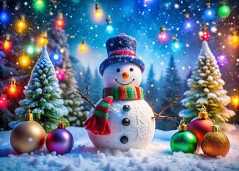 Obraz premium Adorable Christmas Snowman in a Winter Wonderland Scene for Holiday Cheer