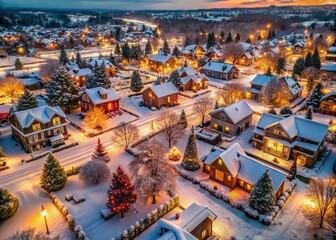 Naklejka premium Aerial View of a Festively Decorated Neighborhood for Christmas Celebrations