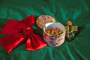 Women's make up shiny powder and accessories, beauty products, powder and other cosmetics. Shopping...