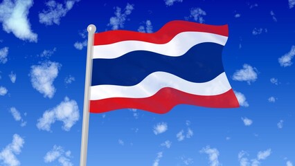 thailand flying flag wave in the sky with clouds