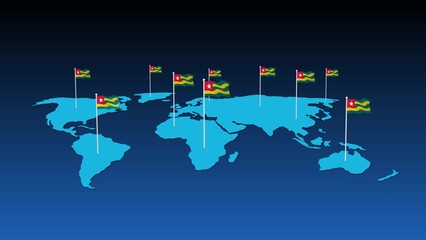 Togo national flag fly on earth map