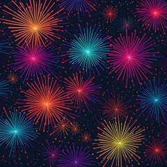 Fototapeta premium Abstract depiction of fireworks as minimalist bursts of color