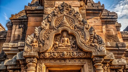 Obraz premium Ancient Carvings on Pre Rup Temple Gate in Siem Reap, Cambodia - Macro Photography Exploration