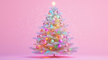 shiny pink 3d abstract christmas tree made with glass.