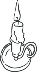 Old vintage candle holder, cute hand drawn line art whimsical illustration in coquette style, png