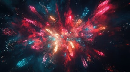 Fototapeta premium A dazzling fireworks display bursting in vibrant colors over a dark sky, with ample copy space at the bottom.