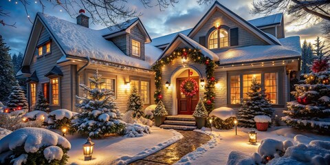 Fototapeta premium Beautifully Decorated House for Christmas with Cozy Ambiance and Holiday Cheer