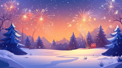 Naklejka premium A festive scene with fireworks lighting up the sky, and ample space for copy or messages below.