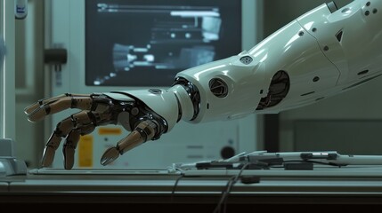 A robotic arm assisting a surgeon during a minimally invasive procedure, exemplifying the synergy between human expertise and AI technology in delivering precision healthcare interventions.