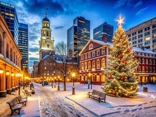 Obraz premium Boston Christmas Wonderland: Holiday Lights and Festive Decorations in Iconic Locations