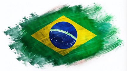 Brazil Flag Brush Stroke Art on White Background for Creative Projects and Designs