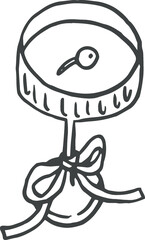 Elegant vintage glass for drinks with ribbon bow, cute hand drawn line art whimsical illustration in coquette style, png