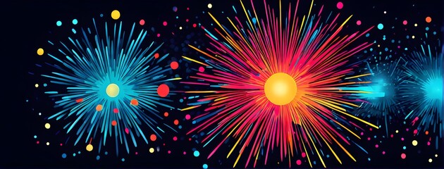 Naklejka premium Abstract depiction of fireworks as minimalist bursts of color