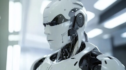 Fototapeta premium Advanced humanoid robot in a control center - generative ai