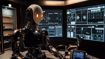 Advanced humanoid robot in a control center - generative ai