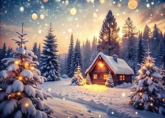 Fototapeta premium Captivating Double Exposure Christmas Outdoor Scene with Winter Wonderland Vibes and Festive Lights