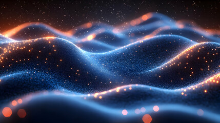 Abstract 3D Background with Blue and Orange Glowing Particles