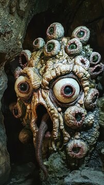 Grotesque Monster with Multiple Eyes and Tentacles