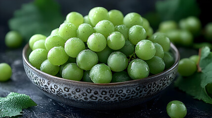 Green Grapes in Bowl with Water Drops - Still Life Photography