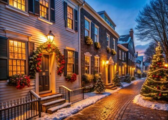 Fototapeta premium Charming Nantucket Christmas Decorations: Cozy Holiday Candid Photography