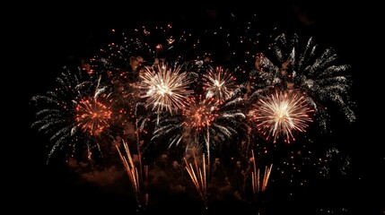 Bright fireworks exploding in the night sky, creating a sense of celebration and joy, with room for text at the bottom.