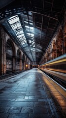 Fototapeta premium Train station with train passing through