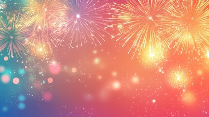 Fototapeta premium Colorful fireworks filling the sky with excitement, and a blank area below for text or messages.