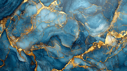 Fototapeta premium close-up view of a textured rock surface showcasing intricate blue and gold layers with natural cracks. T