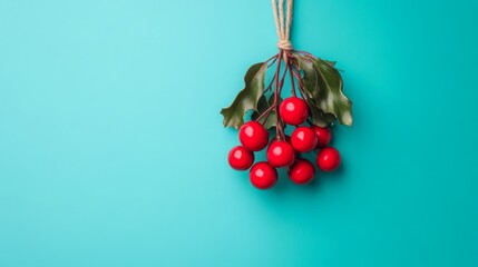 Christmas isolated wreath with Cristmas plant. Traditional Xmas isolated floral element  with bow. Banner with copy space. Flower frame Noel card.