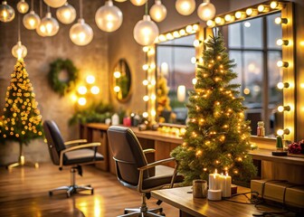 Christmas Hairdresser with Bokeh Effect for Festive Card Designs