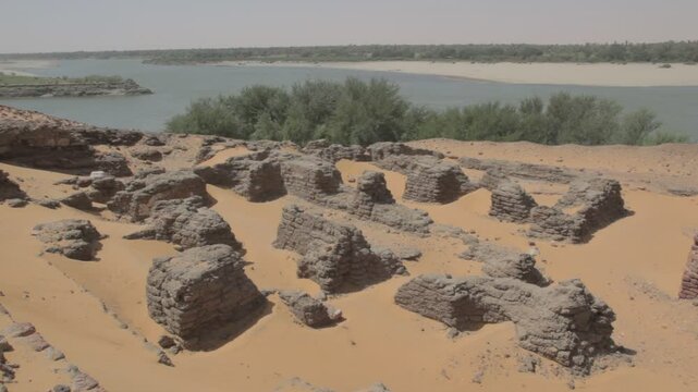 Sudan, Old Dongola, ruins of the medieval city of old dongola in front of nile