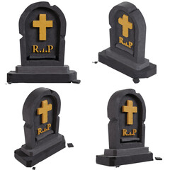 3D Lowpoly Damaged Grave with Cross Isolated