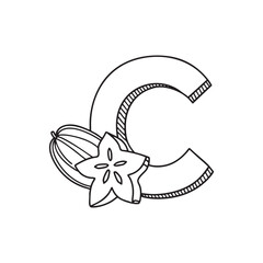Illustration of a carambola beside letter C