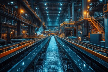 Fototapeta premium Industrial Conveyor Belt System in a Modern Factory