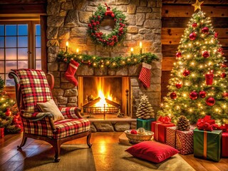 Cozy Christmas Pajama Background with Festive Architectural Elements for Holiday Decor