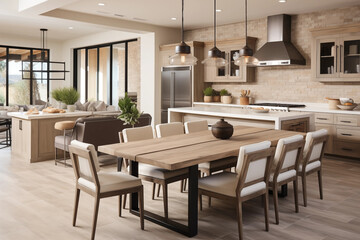 Modern Kitchen Dining Room Interior Design with Wooden Table and Chairs