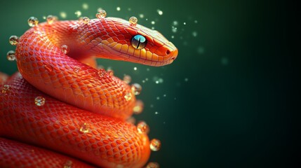 Fototapeta premium Merry Christmas and Happy New year 2025 with cute snake in xmas hat. Banner with copy space. Animal holidays cozy home party photo.