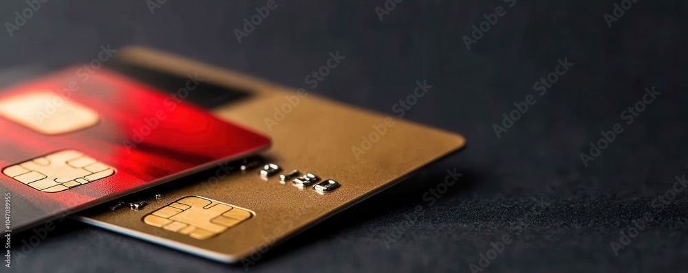 Wall mural close-up of credit cards on a dark background, representing modern payment methods and financial sec