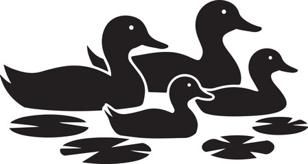 Family Of Ducks Silhouette Vector Graphic