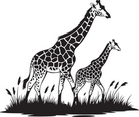Naklejka premium Giraffe And Calf Vector Graphic
