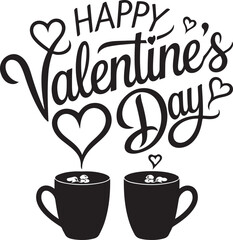 Happy Valentines Day Coffee Cups Vector Illustration