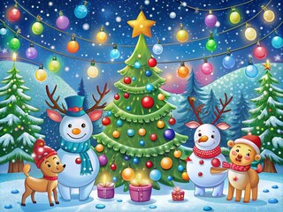 Doodle Christmas Celebration with Festive Decorations and Cheerful Elements for Family Holiday Spirit