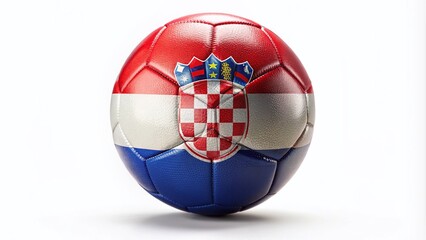 Naklejka premium Double Exposure Football Concept with Croatia National Flag Isolated on White Background for Sports and Soccer