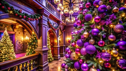 Obraz premium Elegant Christmas Decor in Purple Tones - Architectural Photography with Festive Elements