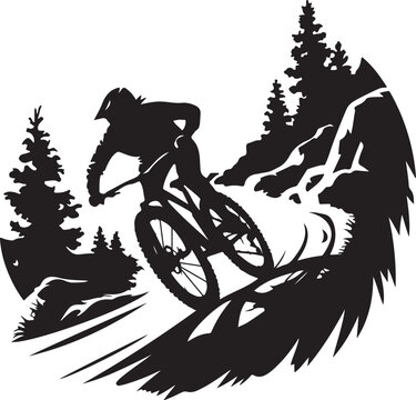 black silhouette mountain biker riding downhill clip art preview