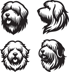 Old English Sheepdog Stylized Vector Illustration Set